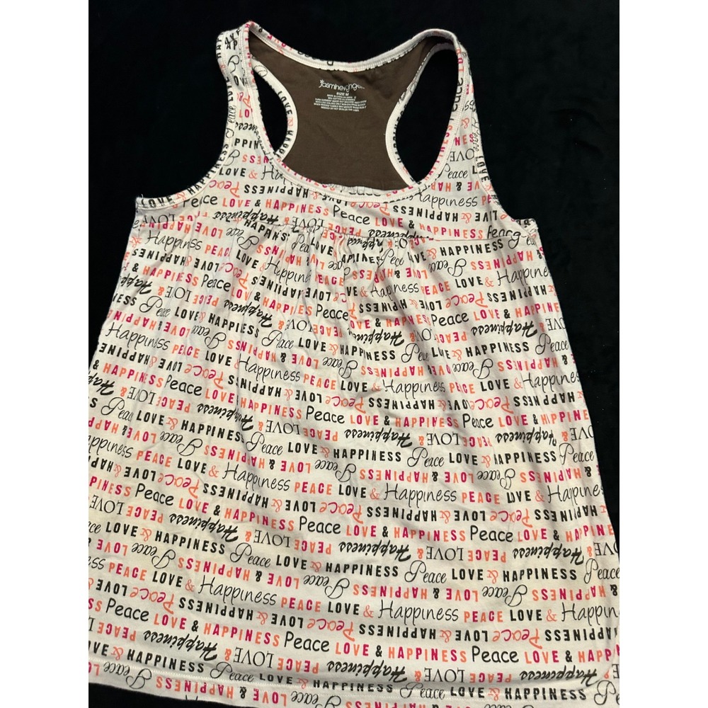 Jasmine & Ginger Peace Love Happiness Graphic Tank Top Racerback Medium